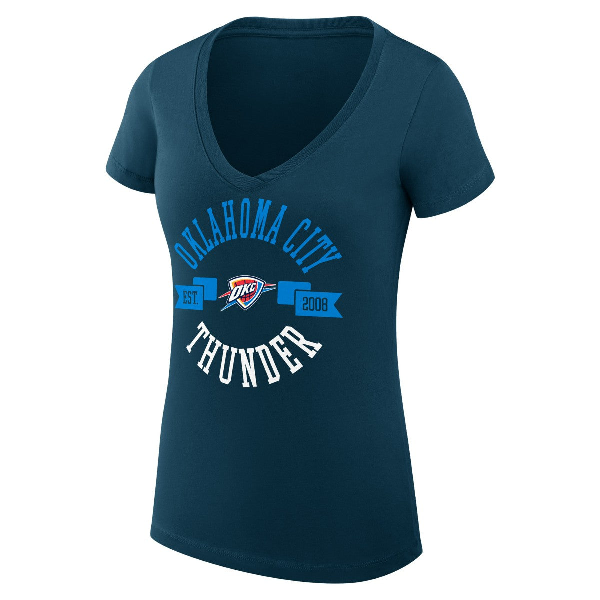 NBA - Oklahoma City Thunder G-III 4Her by Carl Banks Women's Super-Slim Fit Lightweight Large City Logo V-Neck T-Shirt - Navy