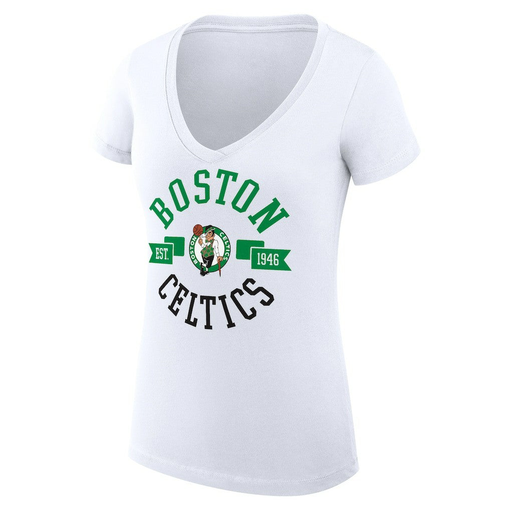 NBA - Boston Celtics G-III 4Her by Carl Banks Women's Super-Slim Fit Lightweight Large City Logo V-Neck T-Shirt - White