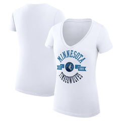 NBA - Minnesota Timberwolves G-III 4Her by Carl Banks Women's Super-Slim Fit Lightweight Large City Logo V-Neck T-Shirt - White