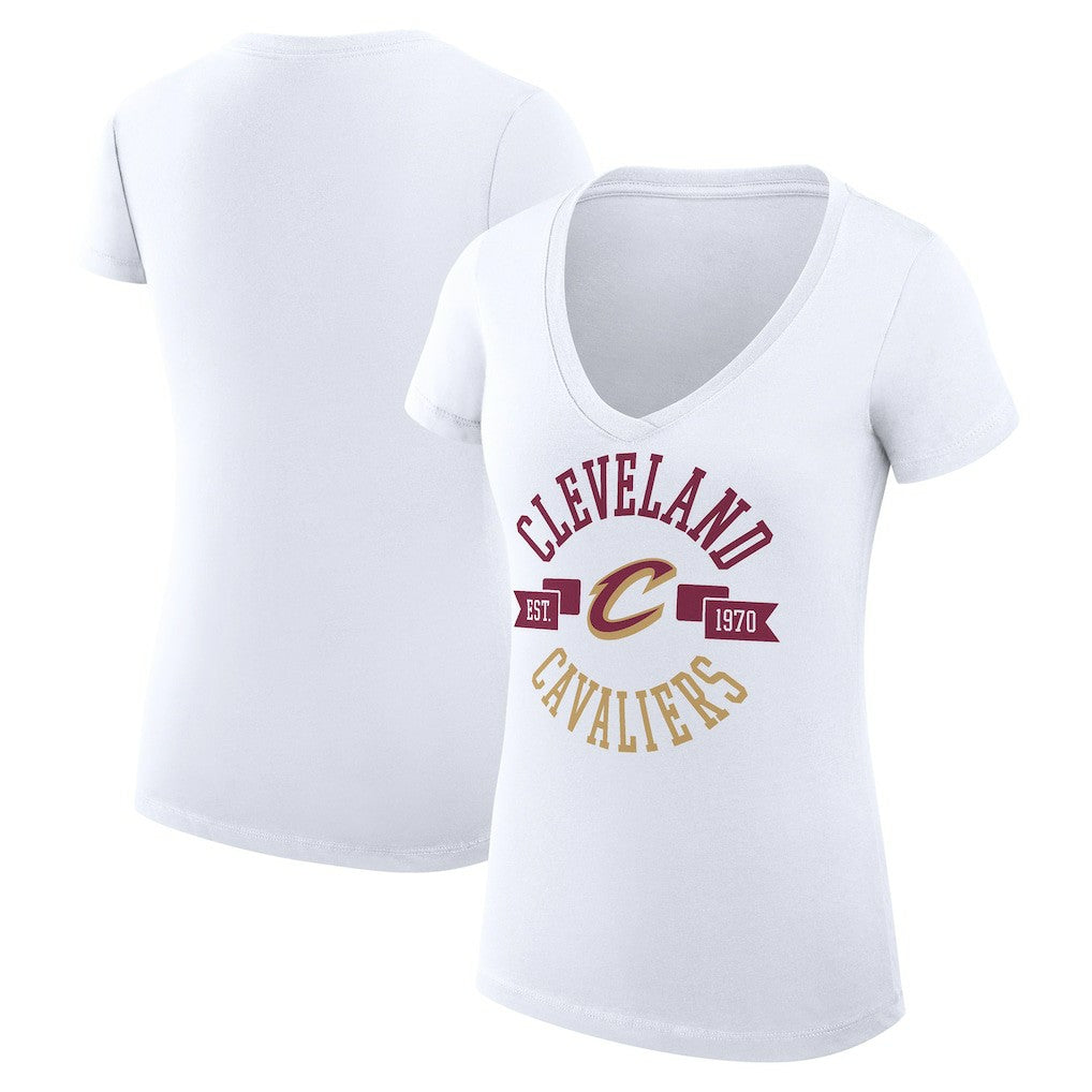 NBA - Cleveland Cavaliers G-III 4Her by Carl Banks Women's Super-Slim Fit Lightweight Large City Logo V-Neck T-Shirt - White