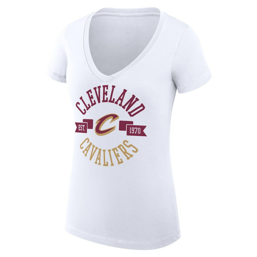 NBA - Cleveland Cavaliers G-III 4Her by Carl Banks Women's Super-Slim Fit Lightweight Large City Logo V-Neck T-Shirt - White