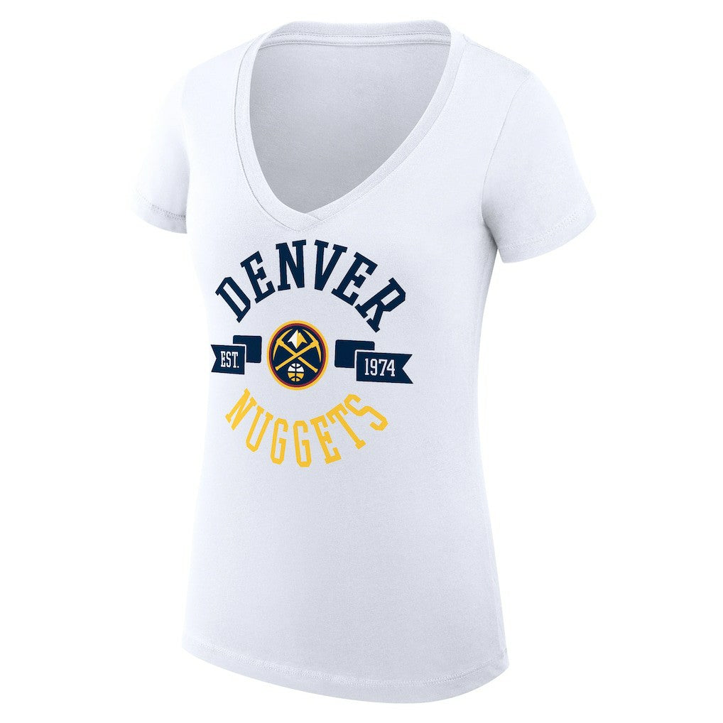 NBA - Denver Nuggets G-III 4Her by Carl Banks Women's Super-Slim Fit Lightweight Large City Logo V-Neck T-Shirt - White