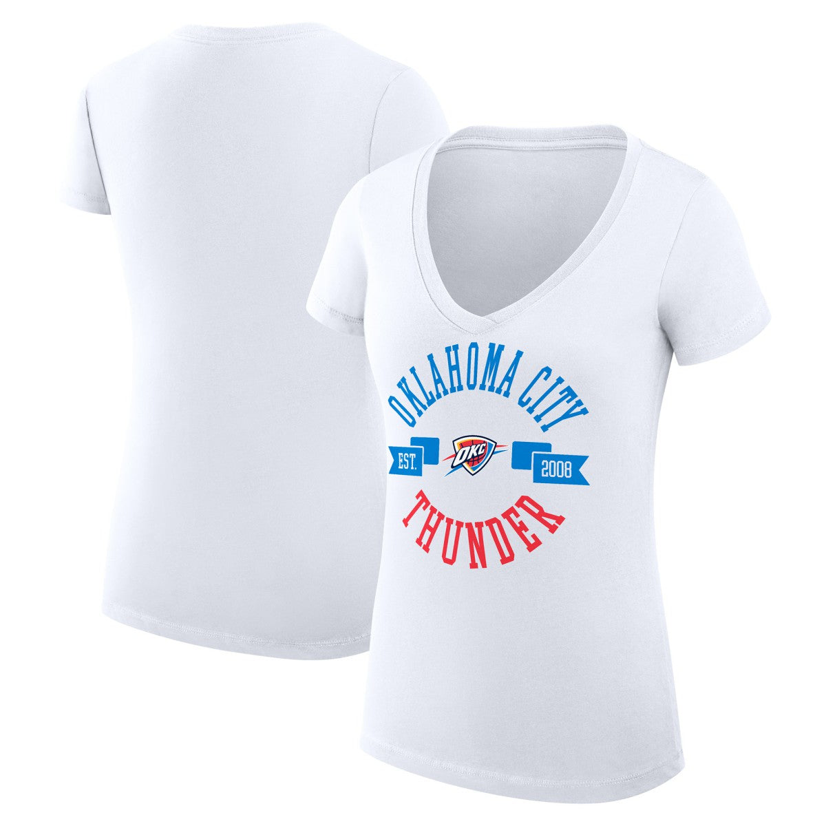 NBA - Oklahoma City Thunder G-III 4Her by Carl Banks Women's Super-Slim Fit Lightweight Large City Logo V-Neck T-Shirt - White