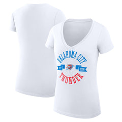 NBA - Oklahoma City Thunder G-III 4Her by Carl Banks Women's Super-Slim Fit Lightweight Large City Logo V-Neck T-Shirt - White