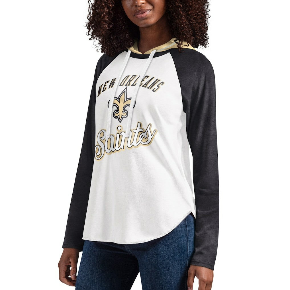 New Orleans Saints G-III 4Her by Carl Banks Women's MVP Raglan Hooded Long Sleeve T-Shirt White - NFL