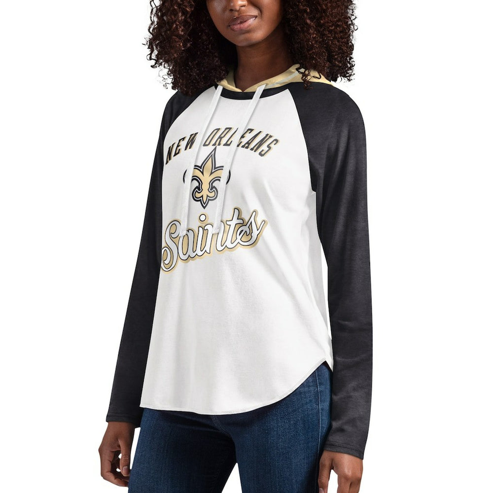 New Orleans Saints G-III 4Her by Carl Banks Women's MVP Raglan Hooded Long Sleeve T-Shirt White - NFL