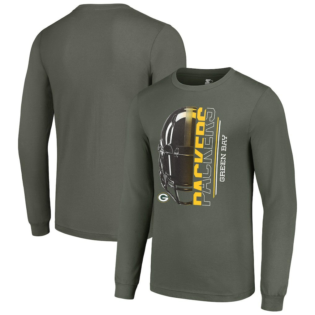 Green Bay Packers Starter Half Helmet Logo Long Sleeve T-Shirt Green - NFL