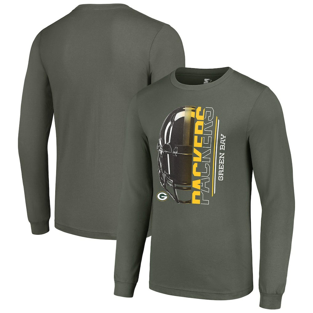 Green Bay Packers Starter Half Helmet Logo Long Sleeve T-Shirt Green - NFL