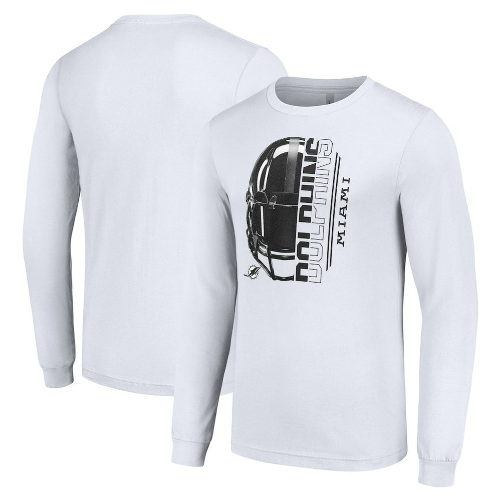 Miami Dolphins Starter Half Helmet Logo Long Sleeve T-Shirt White - NFL
