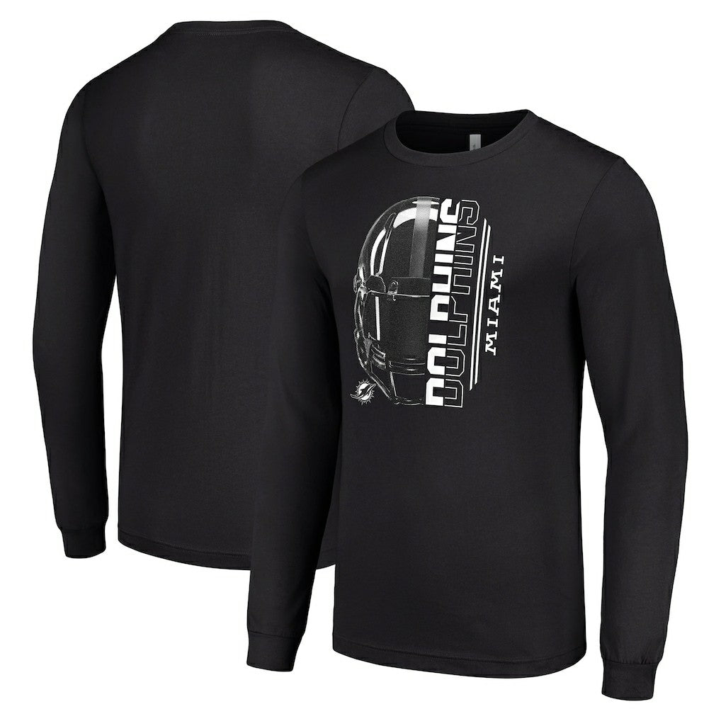 Miami Dolphins Starter Half Helmet Logo Long Sleeve T-Shirt Black - NFL