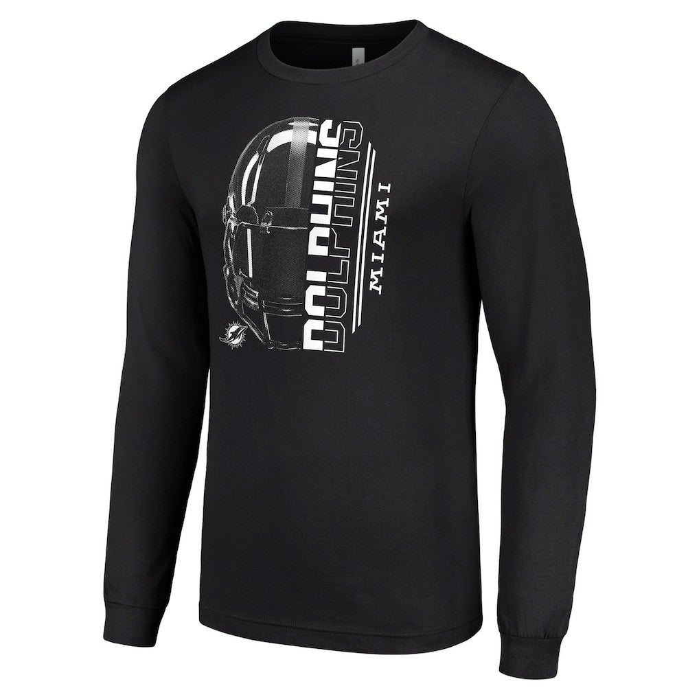 Miami Dolphins Starter Half Helmet Logo Long Sleeve T-Shirt Black - NFL