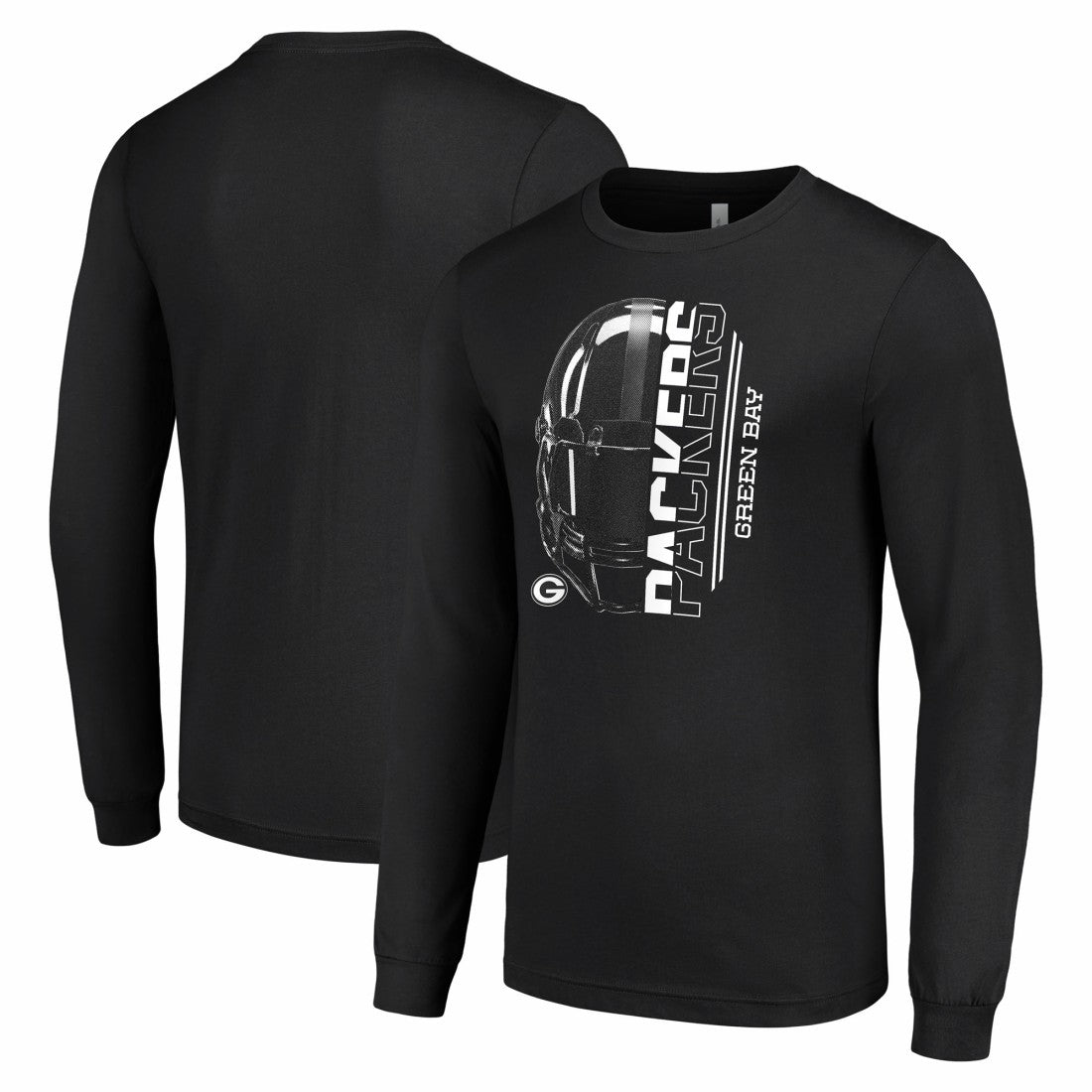 Green Bay Packers Starter Half Helmet Logo Long Sleeve T-Shirt Black - NFL