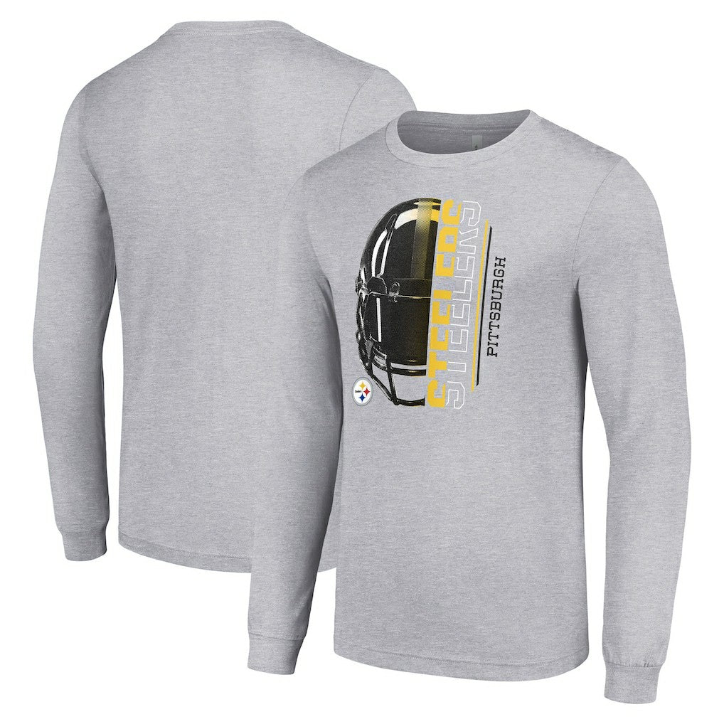 Pittsburgh Steelers Starter Half Helmet Logo Long Sleeve Heathered T-Shirt Heather Gray - NFL
