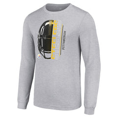 Pittsburgh Steelers Starter Half Helmet Logo Long Sleeve Heathered T-Shirt Heather Gray - NFL
