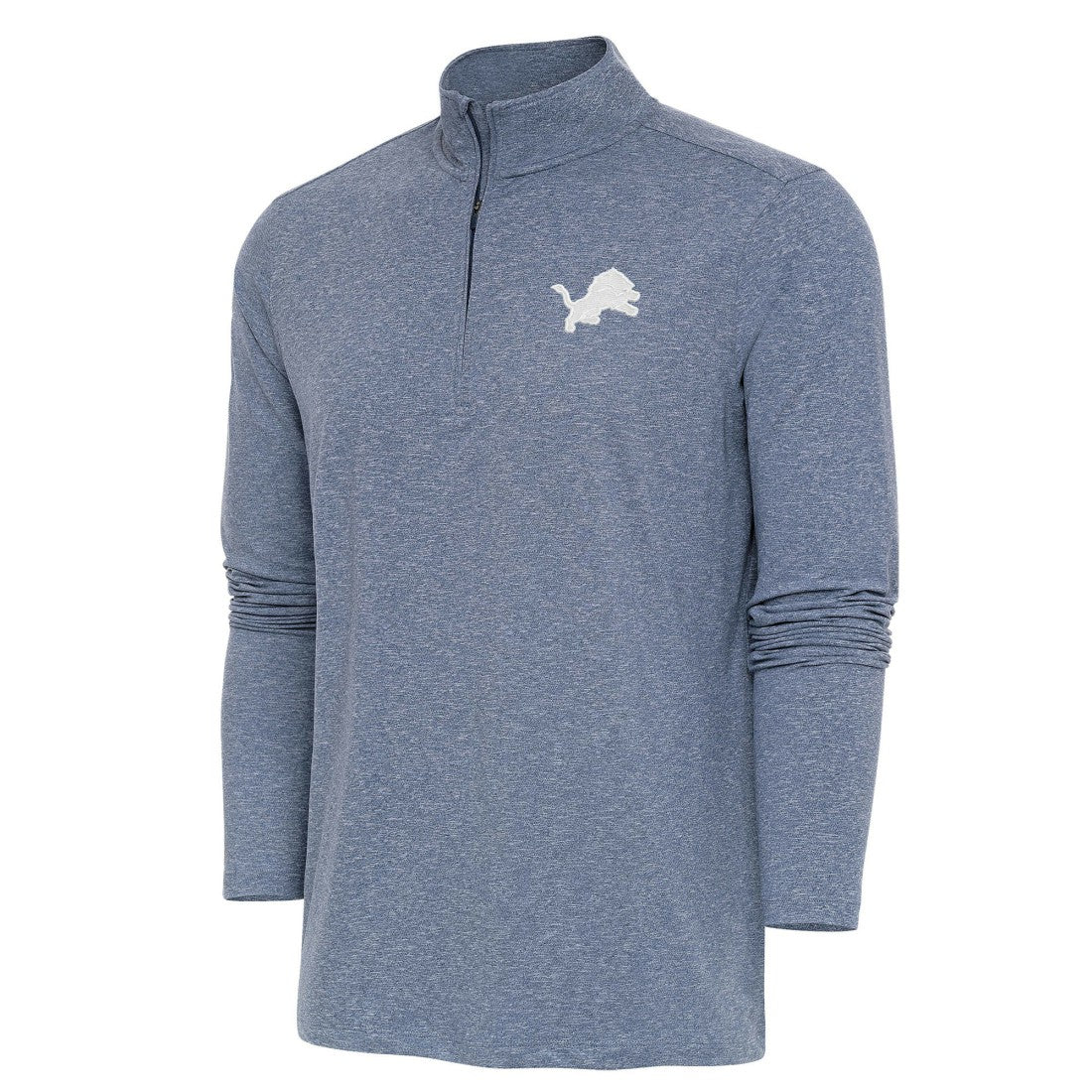 Detroit Lions Antigua Hunk Quarter-Zip Pullover Top Heather Navy - NFL