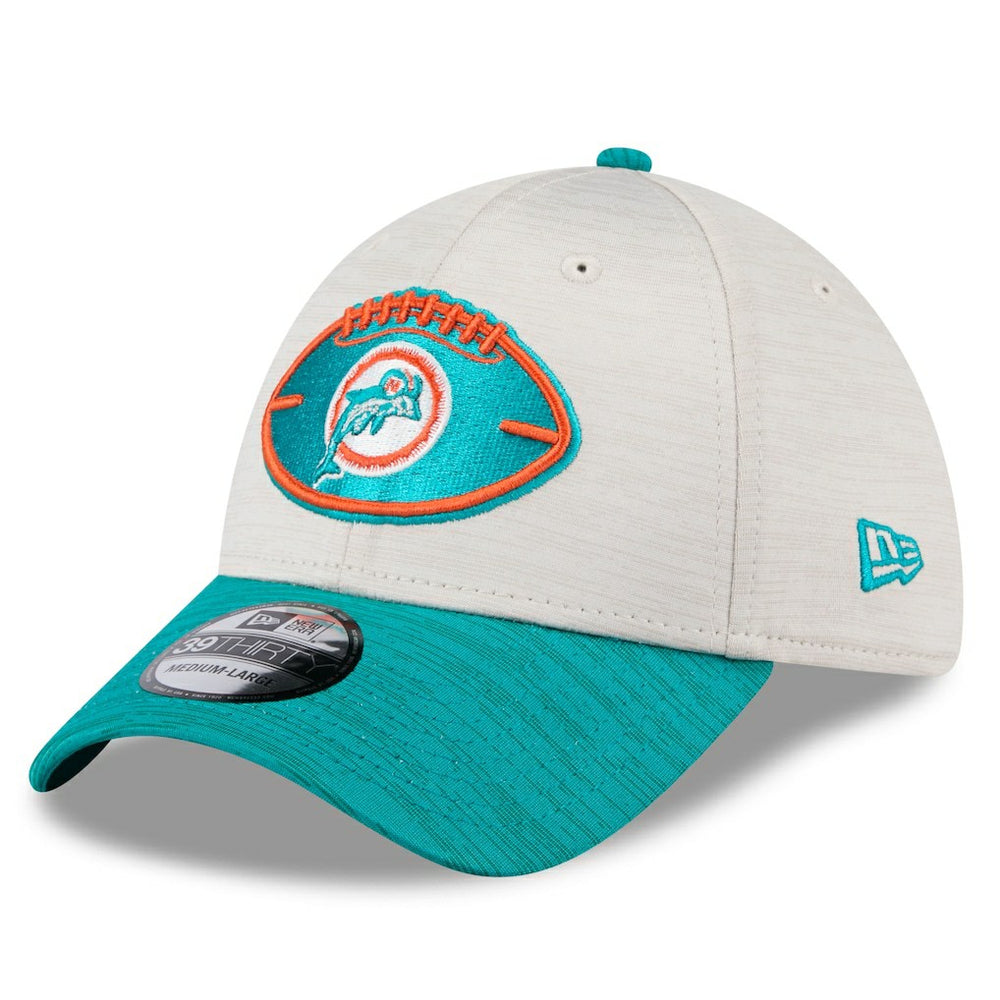 Miami Dolphins New Era 2024 Sideline Historic 39THIRTY Flex Hat Stone/Aqua - NFL