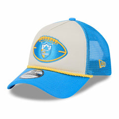 Los Angeles Chargers New Era 2024 Sideline Historic 9FORTY A-Frame Trucker Adjustable Hat Stone/Powder Blue - NFL