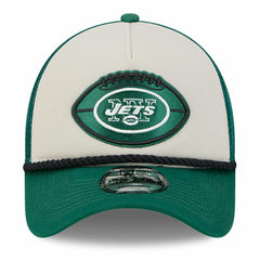 New York Jets New Era 2024 Sideline Historic 9FORTY A-Frame Trucker Adjustable Hat Stone/Green - NFL