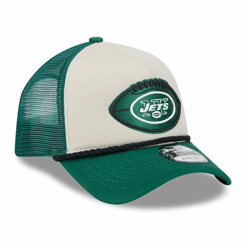 New York Jets New Era 2024 Sideline Historic 9FORTY A-Frame Trucker Adjustable Hat Stone/Green - NFL