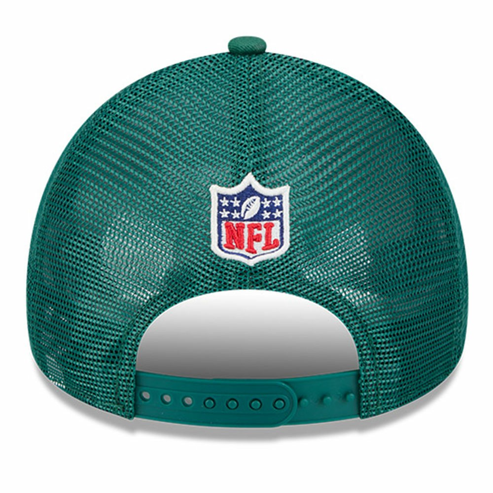 New York Jets New Era 2024 Sideline Historic 9FORTY A-Frame Trucker Adjustable Hat Stone/Green - NFL