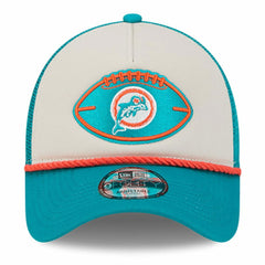 Miami Dolphins New Era 2024 Sideline Historic 9FORTY A-Frame Trucker Adjustable Hat Stone/Aqua - NFL