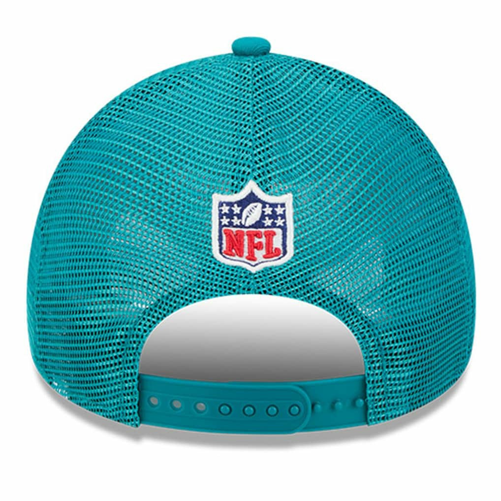 Miami Dolphins New Era 2024 Sideline Historic 9FORTY A-Frame Trucker Adjustable Hat Stone/Aqua - NFL