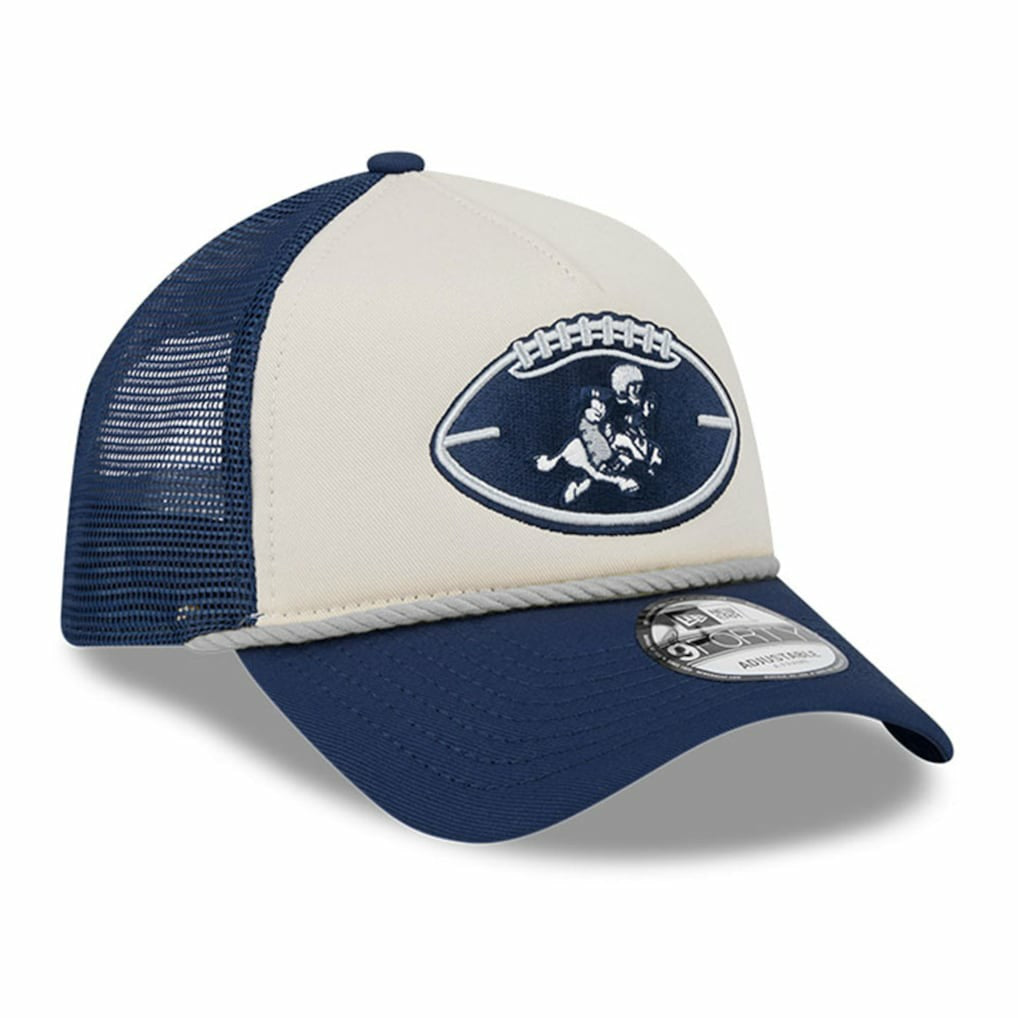 Dallas Cowboys New Era 2024 Sideline Historic 9FORTY A-Frame Trucker Adjustable Hat Stone/Navy - NFL