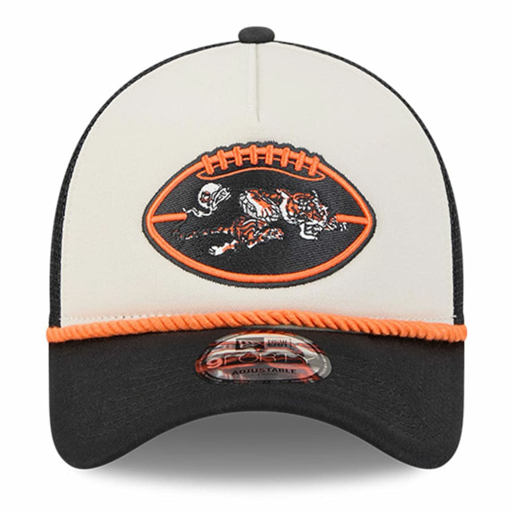 Cincinnati Bengals New Era 2024 Sideline Historic 9FORTY A-Frame Trucker Adjustable Hat Stone/Black - NFL