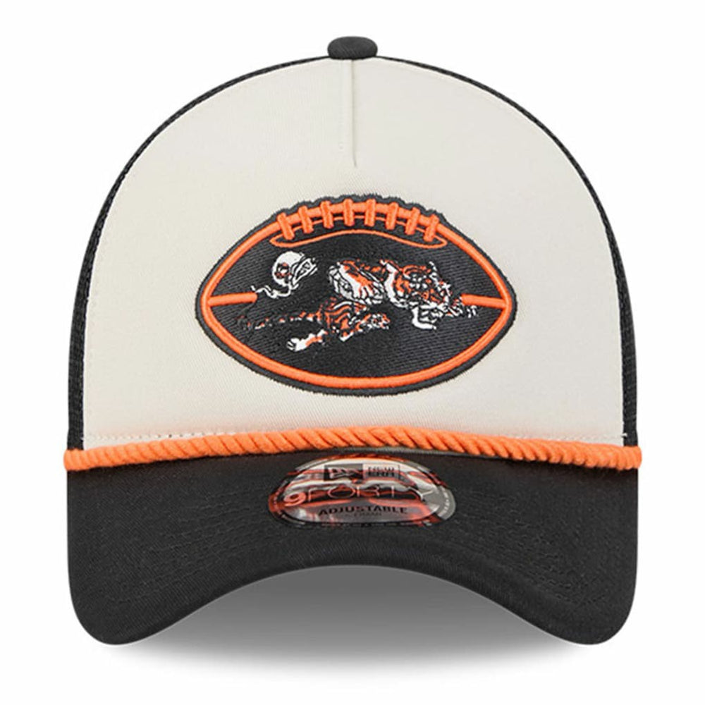 Cincinnati Bengals New Era 2024 Sideline Historic 9FORTY A-Frame Trucker Adjustable Hat Stone/Black - NFL
