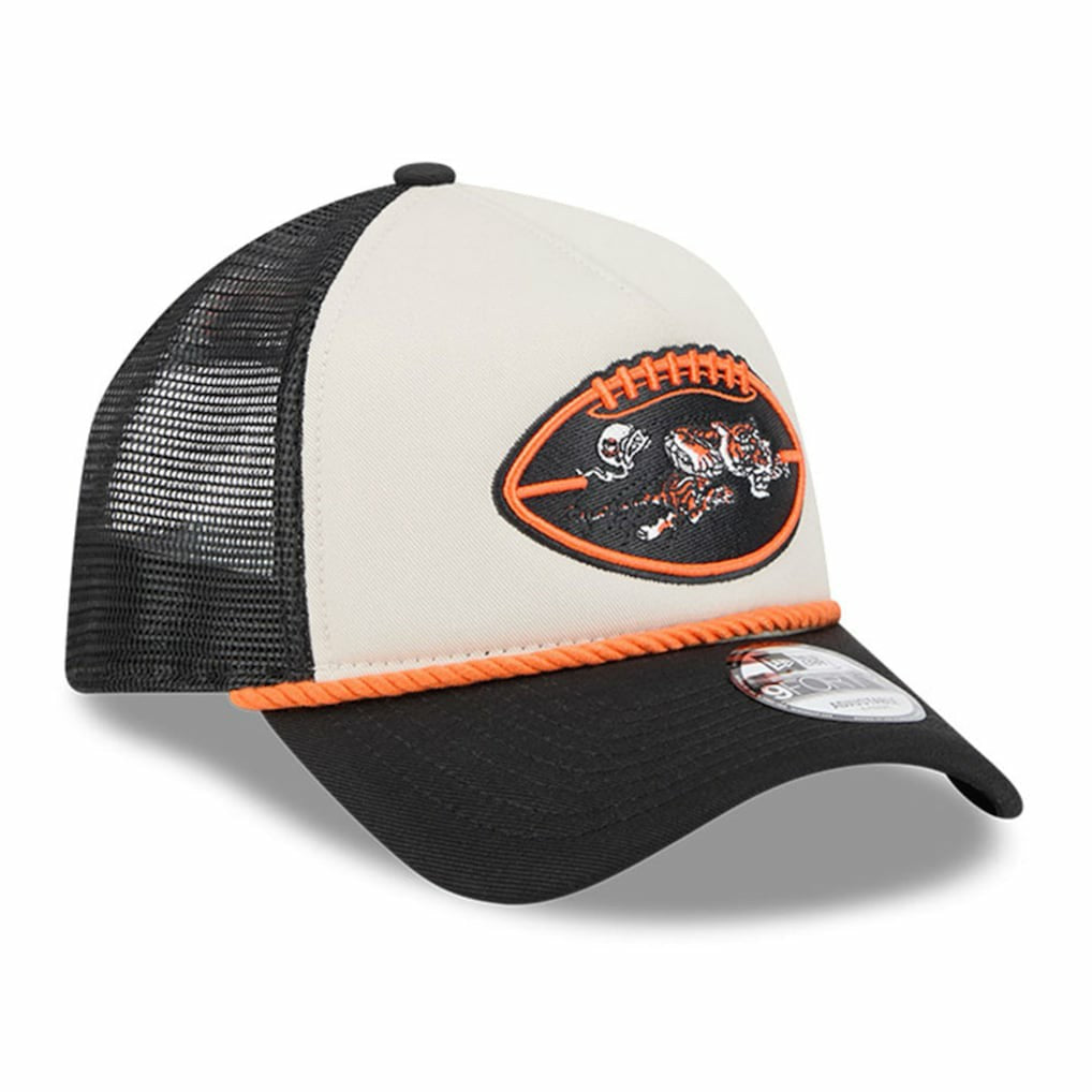 Cincinnati Bengals New Era 2024 Sideline Historic 9FORTY A-Frame Trucker Adjustable Hat Stone/Black - NFL