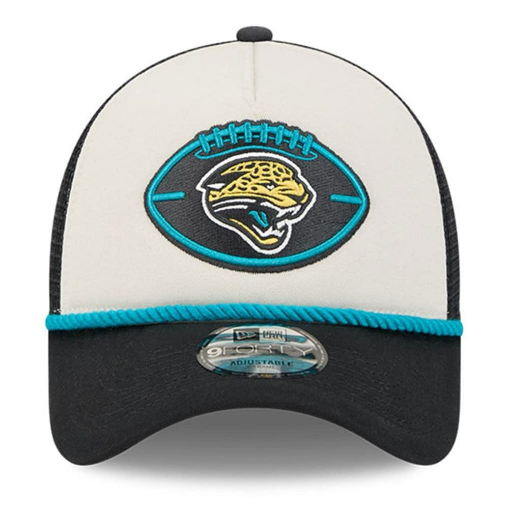 Jacksonville Jaguars New Era 2024 Sideline Historic 9FORTY A-Frame Trucker Adjustable Hat Stone/Black - NFL