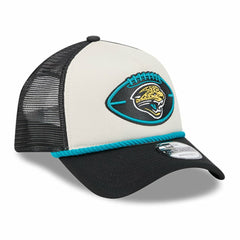 Jacksonville Jaguars New Era 2024 Sideline Historic 9FORTY A-Frame Trucker Adjustable Hat Stone/Black - NFL