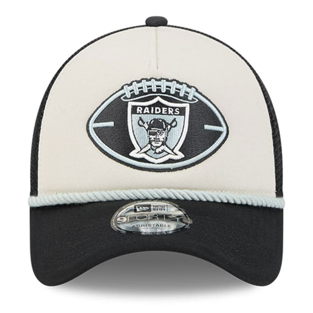 Las Vegas Raiders New Era 2024 Sideline Historic 9FORTY A-Frame Trucker Adjustable Hat Stone/Black - NFL