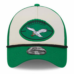 Philadelphia Eagles New Era 2024 Sideline Historic 9FORTY A-Frame Trucker Adjustable Hat Stone/Kelly Green - NFL