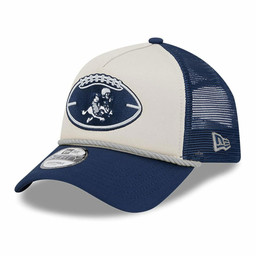 Dallas Cowboys New Era Youth 2024 Sideline Historic 9FORTY A-Frame Trucker Adjustable Hat Stone/Navy - NFL
