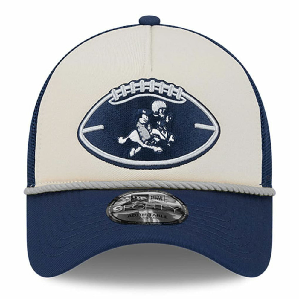 Dallas Cowboys New Era Youth 2024 Sideline Historic 9FORTY A-Frame Trucker Adjustable Hat Stone/Navy - NFL