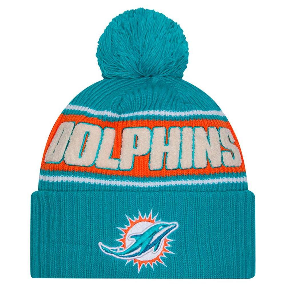 Miami Dolphins New Era 2024 Sideline Cuffed Knit Hat with Pom Aqua - NFL