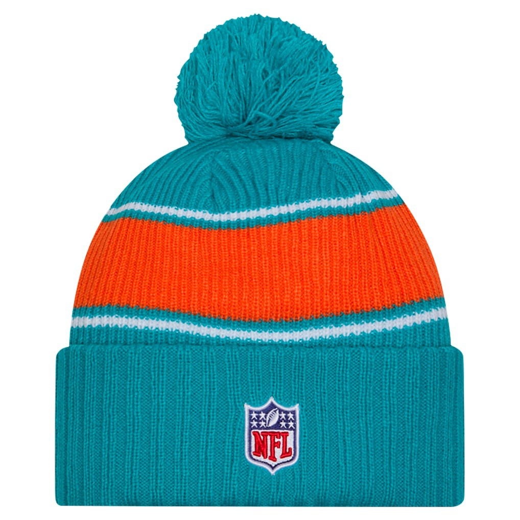 Miami Dolphins New Era 2024 Sideline Cuffed Knit Hat with Pom Aqua - NFL