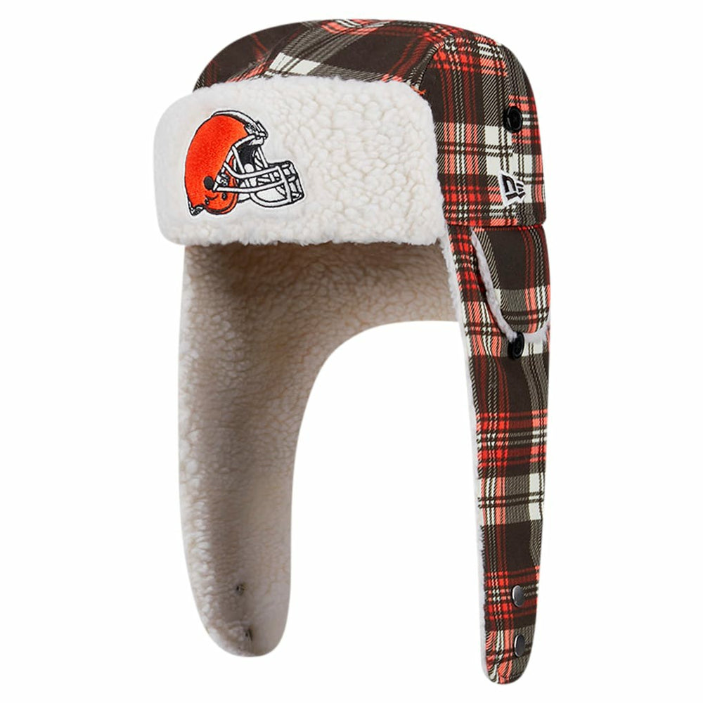 Cleveland Browns New Era Sideline Plaid Sherpa Trapper Hat Brown - NFL