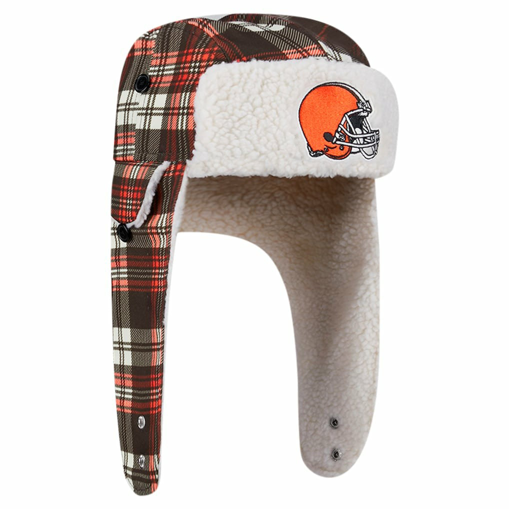 Cleveland Browns New Era Sideline Plaid Sherpa Trapper Hat Brown - NFL
