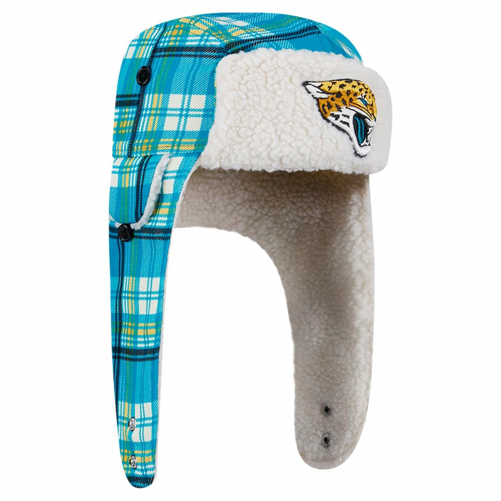 Jacksonville Jaguars New Era Sideline Plaid Sherpa Trapper Hat Teal - NFL