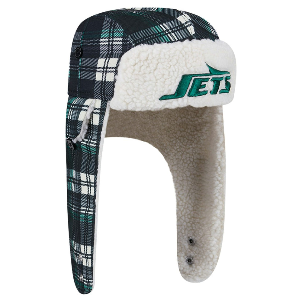 New York Jets New Era Sideline Plaid Sherpa Trapper Hat Black - NFL