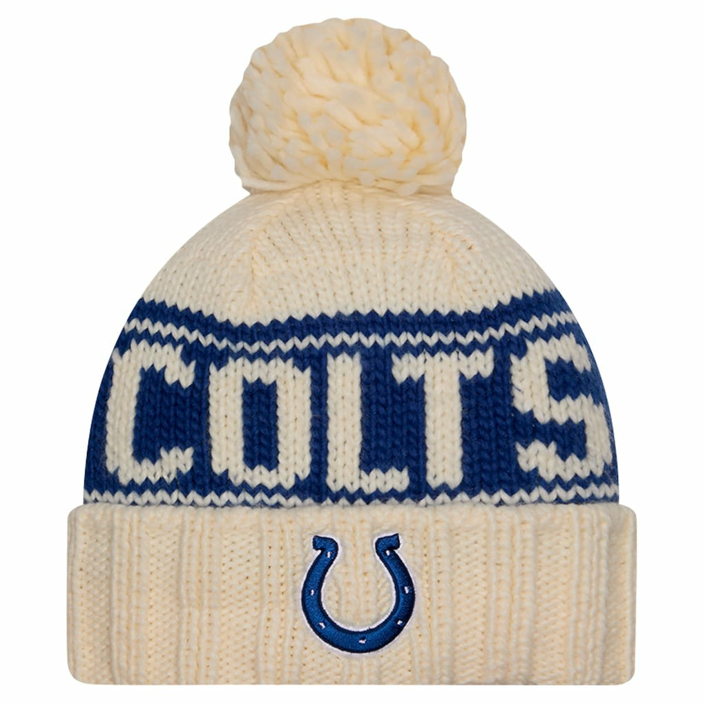 Indianapolis Colts New Era Women's 2024 Sideline Cuffed Knit Hat with Pom Cream - NFL
