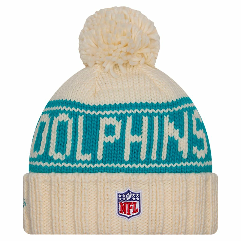 Miami Dolphins New Era Women's 2024 Sideline Cuffed Knit Hat with Pom Cream - NFL