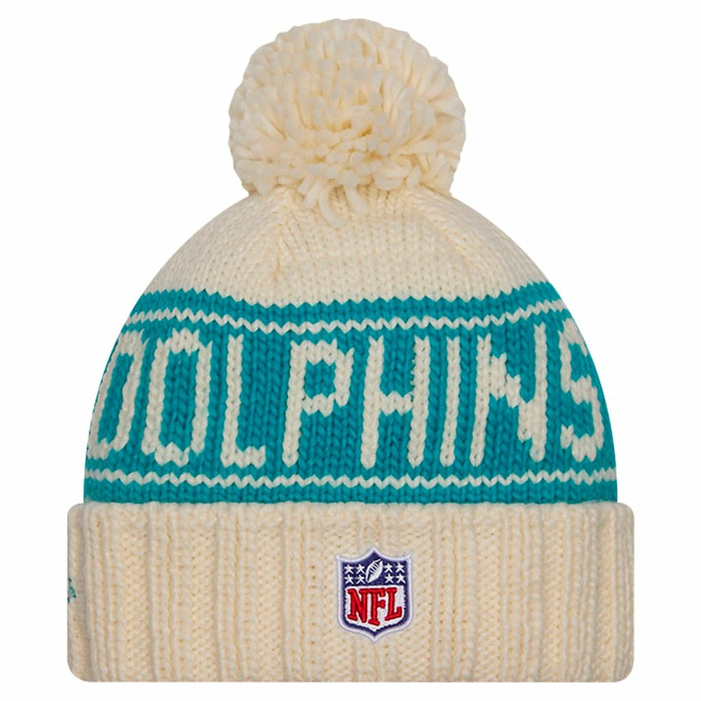 Miami Dolphins New Era Women's 2024 Sideline Cuffed Knit Hat with Pom Cream - NFL