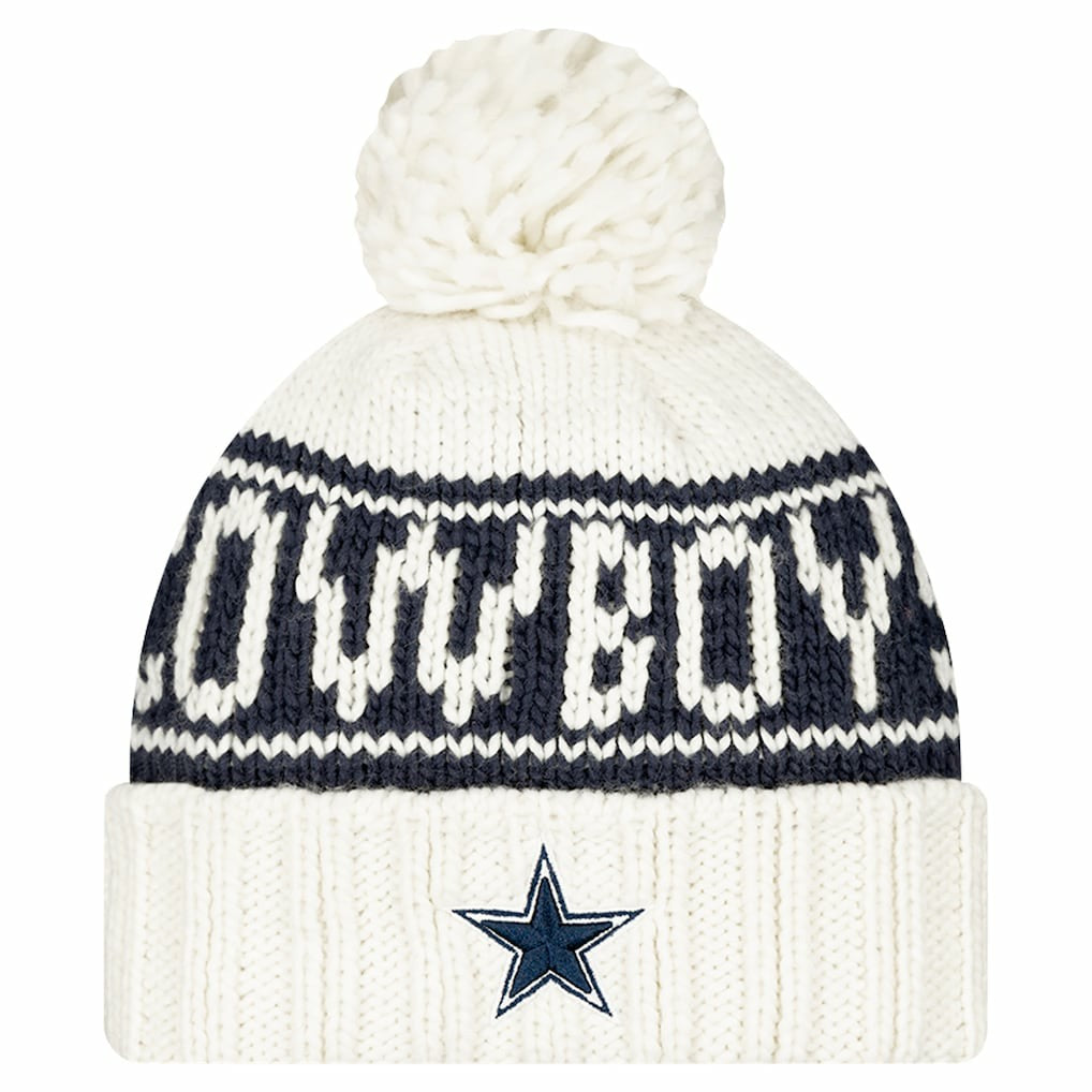 Dallas Cowboys New Era Women's 2024 Sideline Cuffed Knit Hat with Pom White - NFL