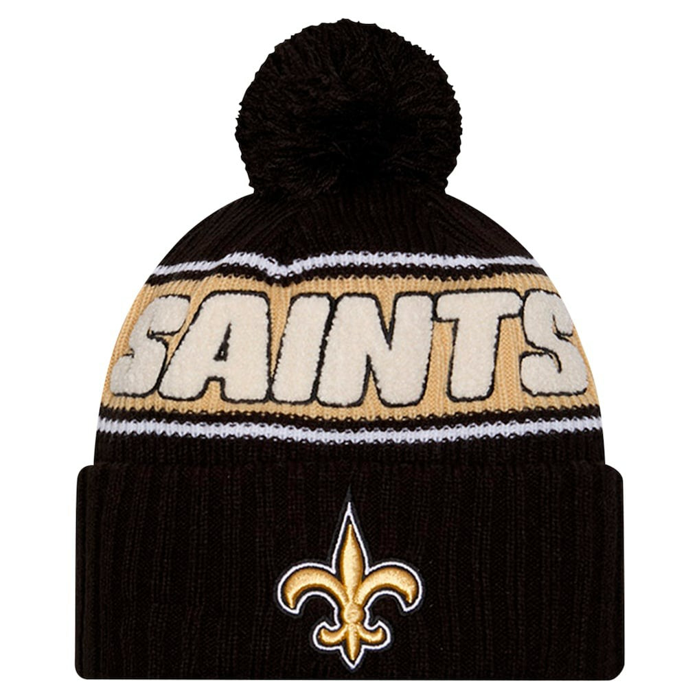 New Orleans Saints New Era Youth 2024 Sideline Sport Cuffed Knit Hat with Pom Black - NFL