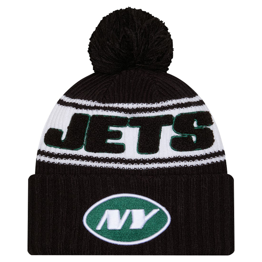 New York Jets New Era Youth 2024/25 Sideline Cuffed Knit Hat with Pom Black - NFL