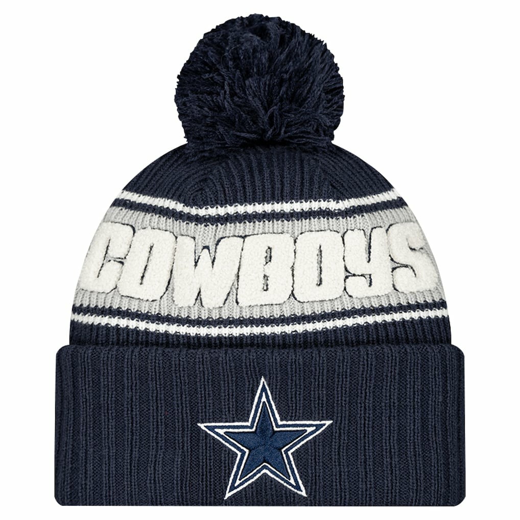 Dallas Cowboys New Era Youth 2024/25 Sideline Cuffed Knit Hat with Pom Navy - NFL