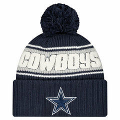 Dallas Cowboys New Era Youth 2024/25 Sideline Cuffed Knit Hat with Pom Navy - NFL
